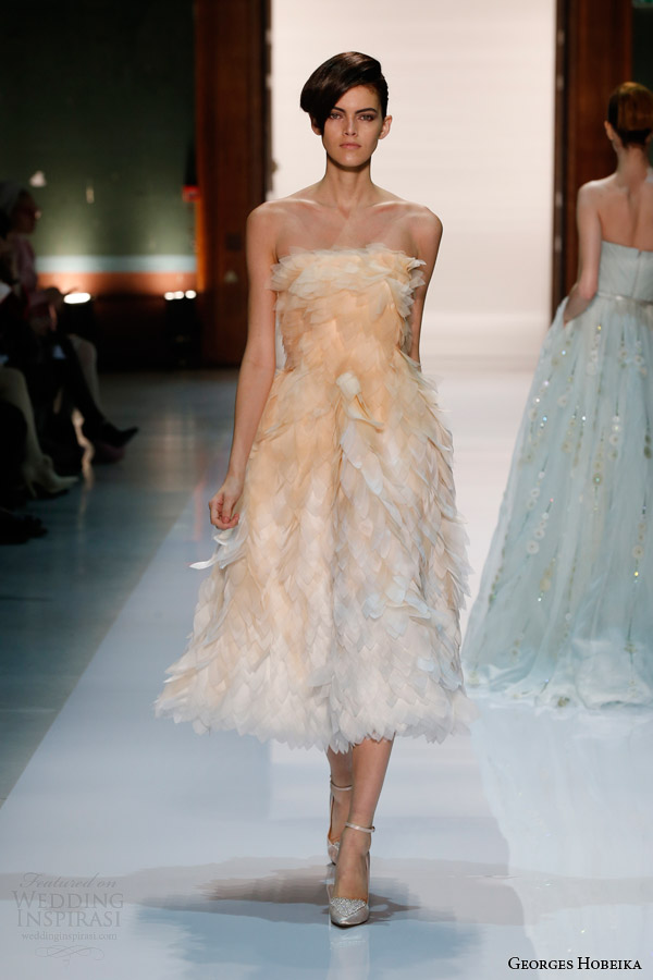 georges hobeika spring 2014 couture strapless ombre petal gown pale orange