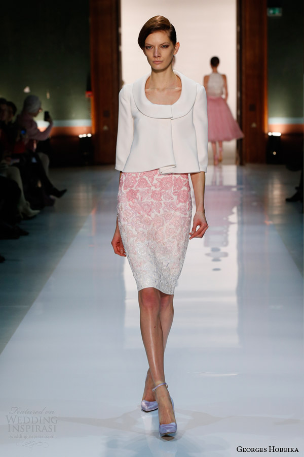 georges hobeika spring summer 2014 couture jacket ombre pink skirt