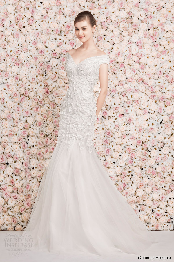 georges hobeika wedding dresses 2014 off shoulder sleeve gown