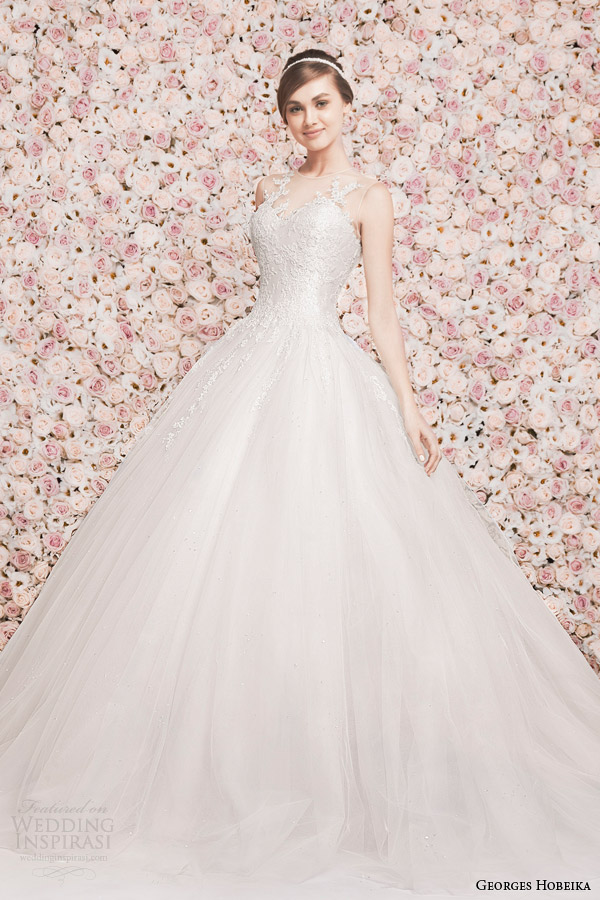 georges hobeika wedding dresses 2014 sleeveless illusion neckline ball gown