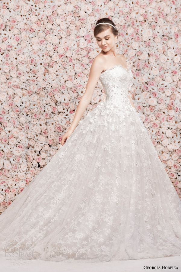 georges hobeika wedding dresses 2014 strapless ball gown appliqued flowers