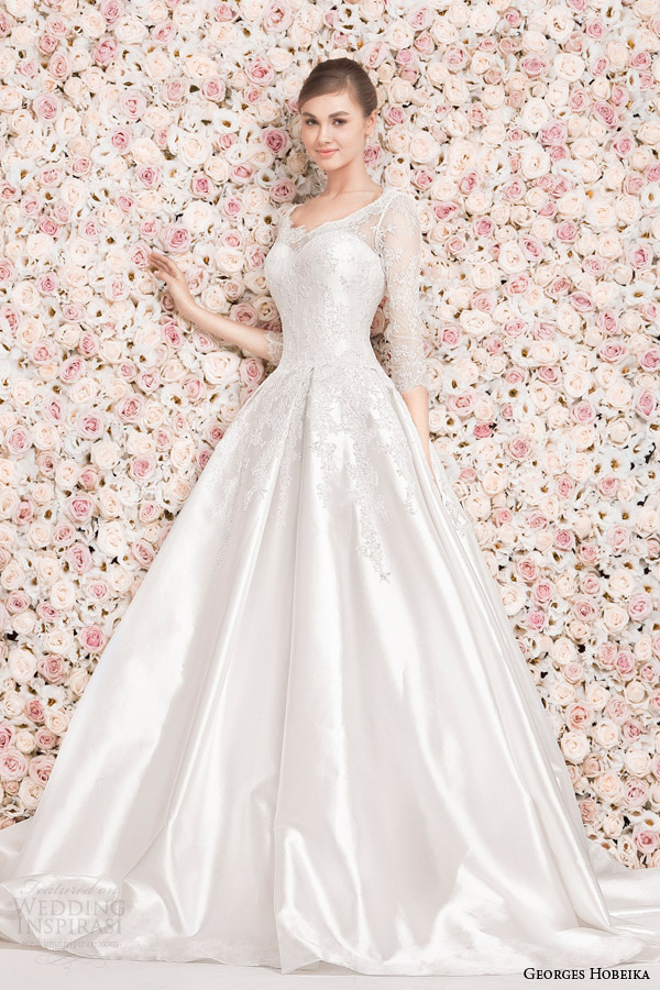 georges hobeika wedding dresses 2014 three quarter sleeve gown