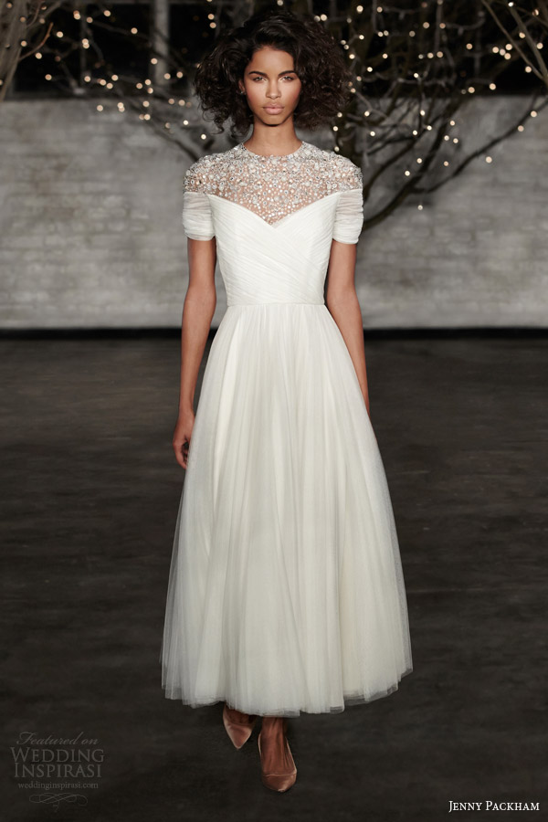 jenny packham bridal 2014 gemma tea length illusion neckline wedding dress