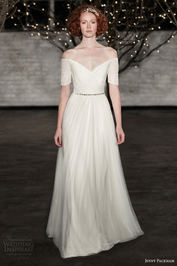 jenny packham bridal spring 2014 belle off shoulder wedding dress