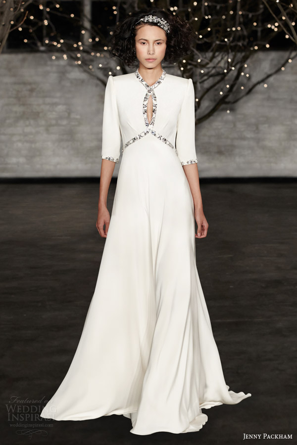 jenny packham bridal spring 2014 cynthia three quarter sleeve wedding dress