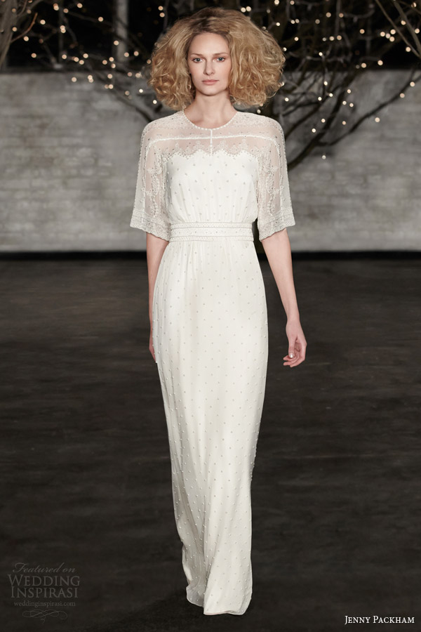 jenny packham bridal spring 2014 pearl half sleeve wedding dress