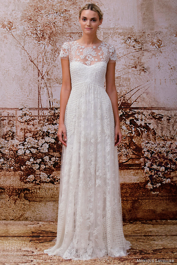 monique lhuillier bridal 2014 valentina illusion short sleeve wedding dress