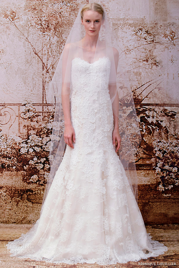 monique lhuillier bridal fall 2014 laurence strapless sweetheart trumpet wedding dress