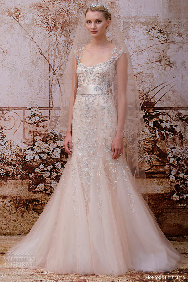 monique lhuillier bridal fall 2014 romance blush wedding dress