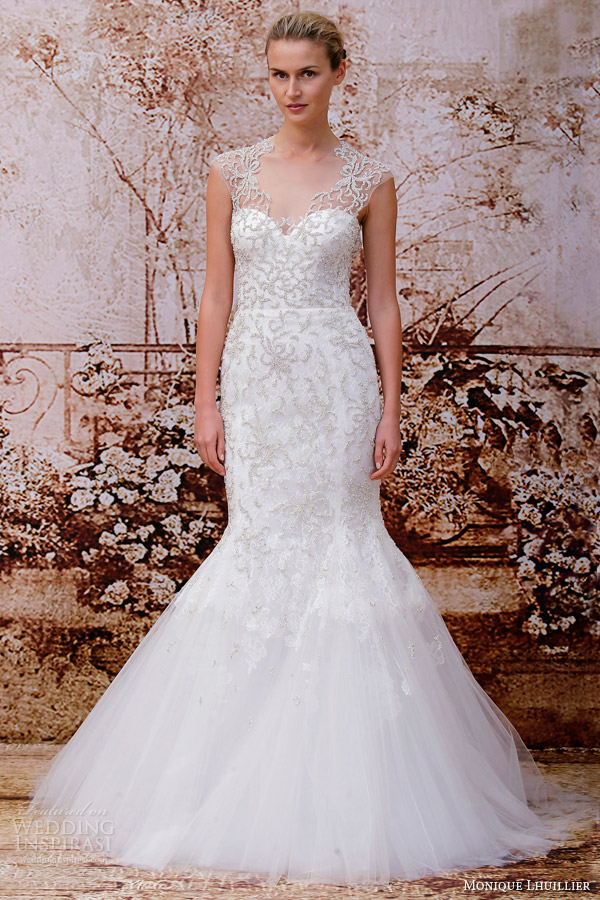 monique lhuillier fall 2014 adele wedding dress cap sleeves keyhole back