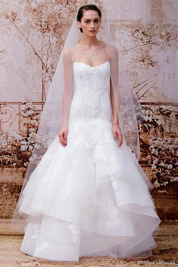 monique lhuillier wedding dress fall 2014 louisa strapless gown horsehair skirt