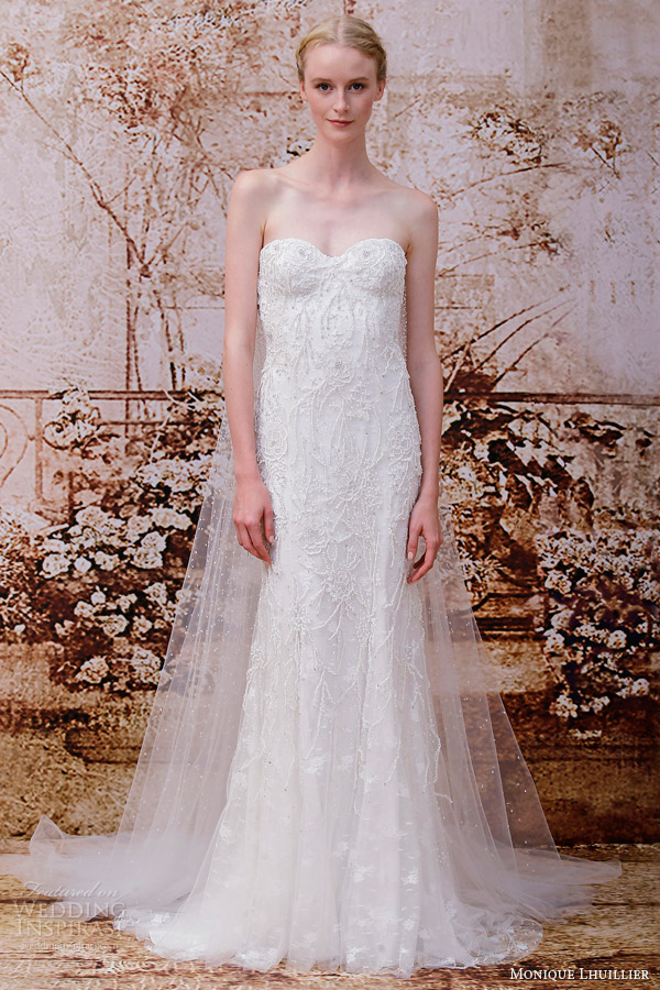 monique lhuillier wedding dresses fall 2014 jasmine strapless beaded sheath