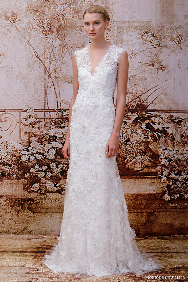 monique lhuillier wedding dresses fall 2014 liberty chantilly lace v neck gown