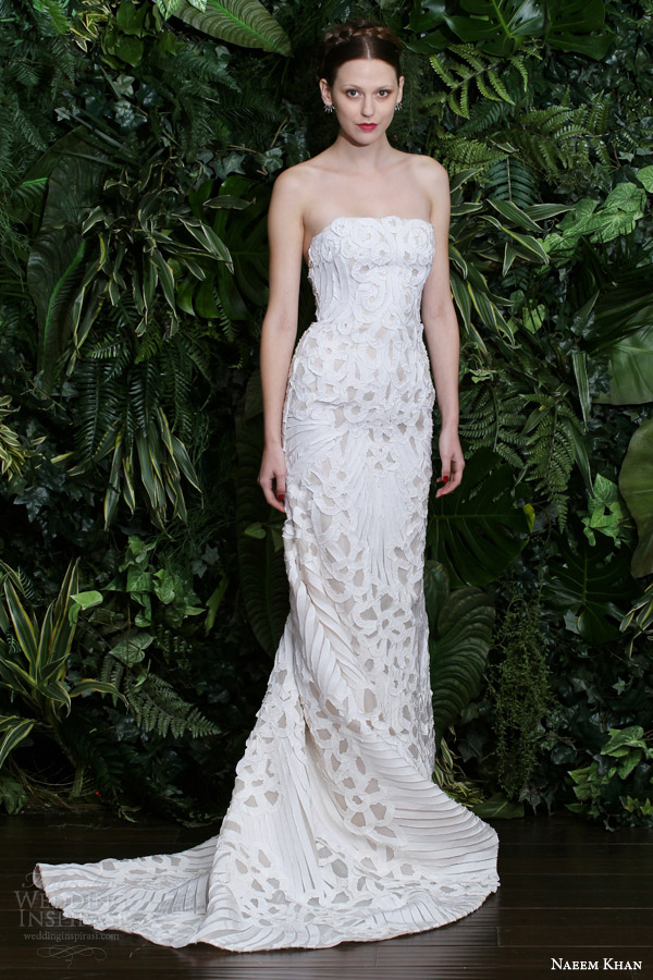 naeem khan bridal 2014 miami strapless ribbon tapework wedding dress