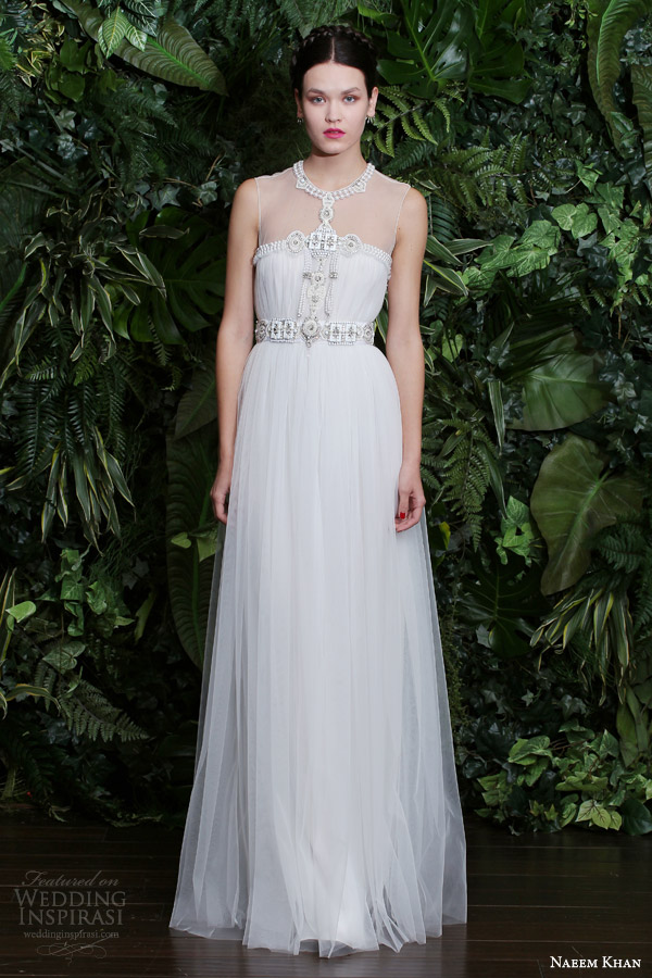 naeem khan bridal fall 2014 capri sleeveless illusion beaded neckline wedding dress