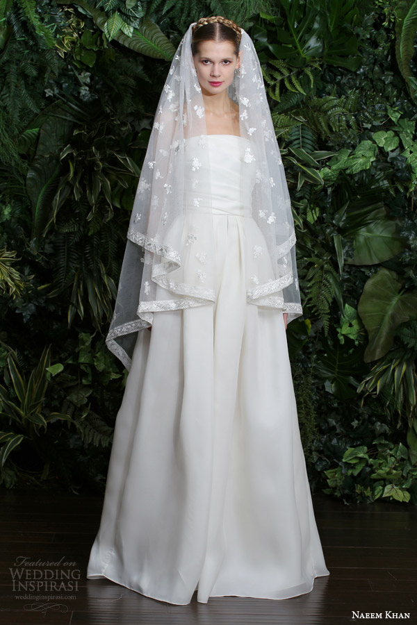 naeem khan wedding dresses fall 2014 bridal paris with embroidered veil