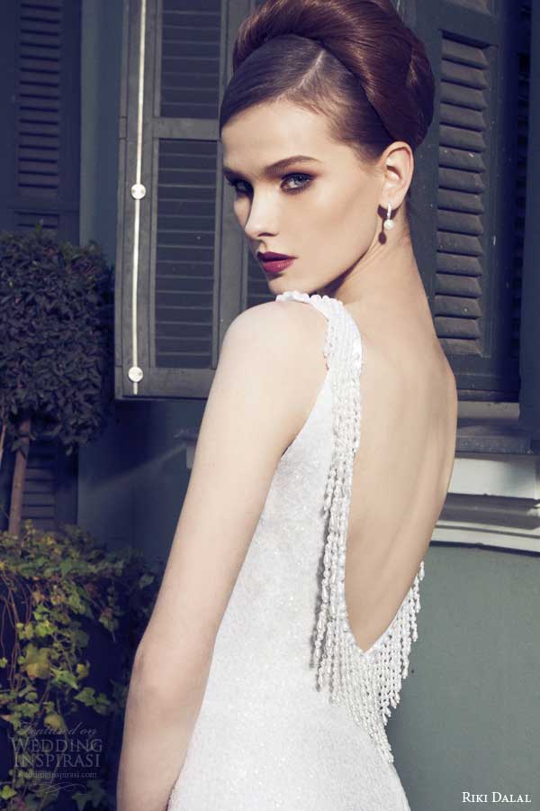 riki dalal bridal 2014 sleeveless sheath wedding dress back view close up