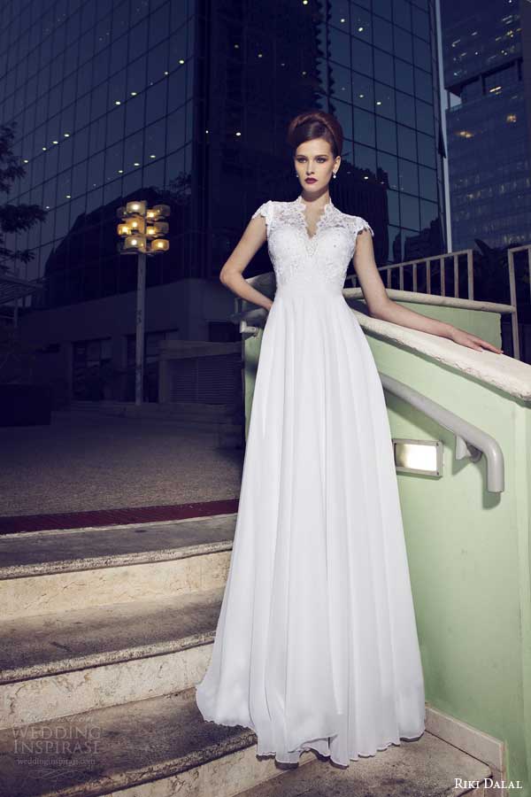 riki dalal wedding dresses 2014 cap sleeve gown v neck