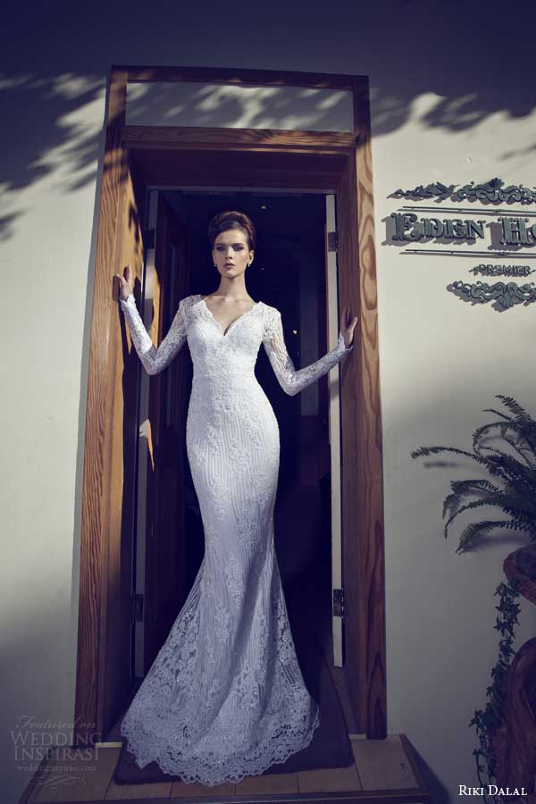 riki dalal wedding dresses 2014 long sleeve sheath gown