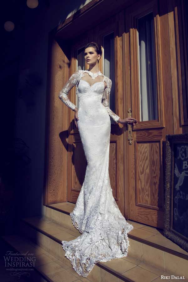 riki dalal wedding dresses 2014 sheath gown long sleeves