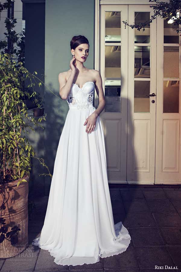 riki dalal wedding dresses 2014 strapless gown lace bodice sweetheart