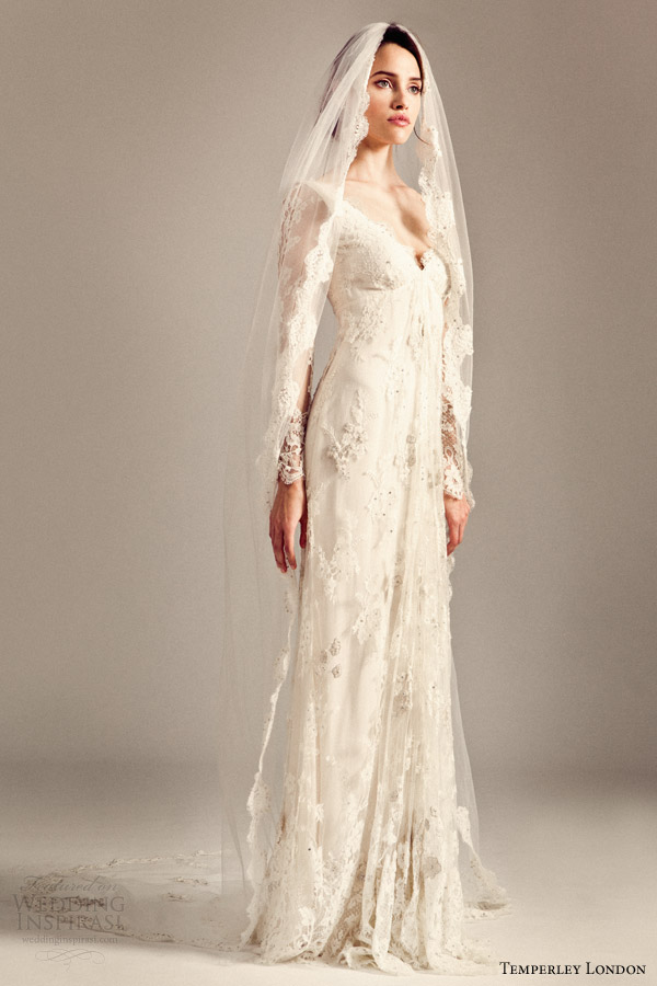 temperley bridal 2014 iris collection long sleeve wedding dress with long honor veil