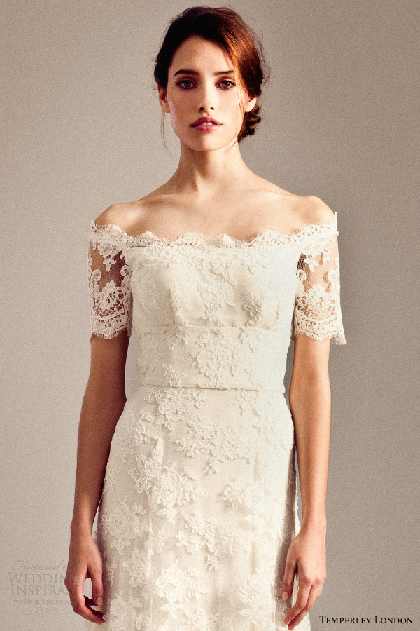 temperley bridal fall 2014 iris collection sienna lace wedding dress close up bodice