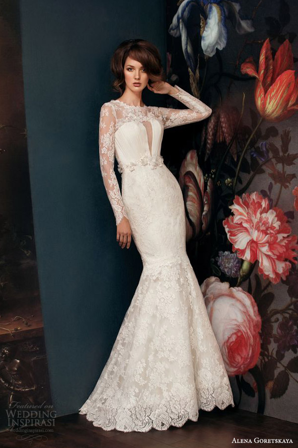 alena goretskaya bridal 2014 galatea long sleeve mermaid lace wedding dress