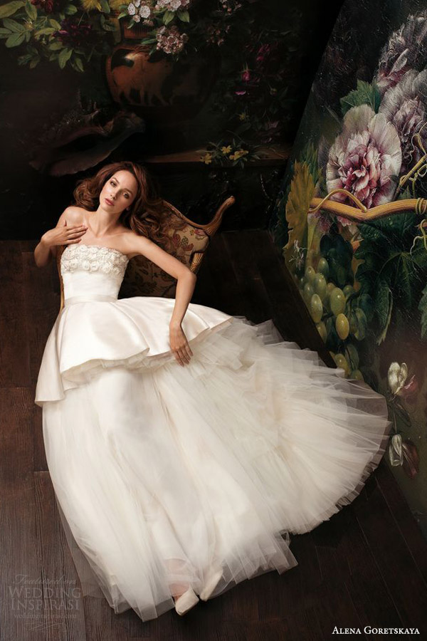 alena goretskaya bridal 2014 gella strapless high low mullet wedding dress with tulle under skirt