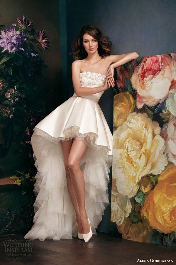 alena goretskaya bridal 2014 gella strapless high low mullet wedding dress