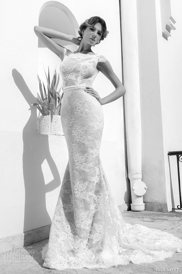 bien savvy beautiful wedding dress 2014 olivia lace sheath gown cap sleeves