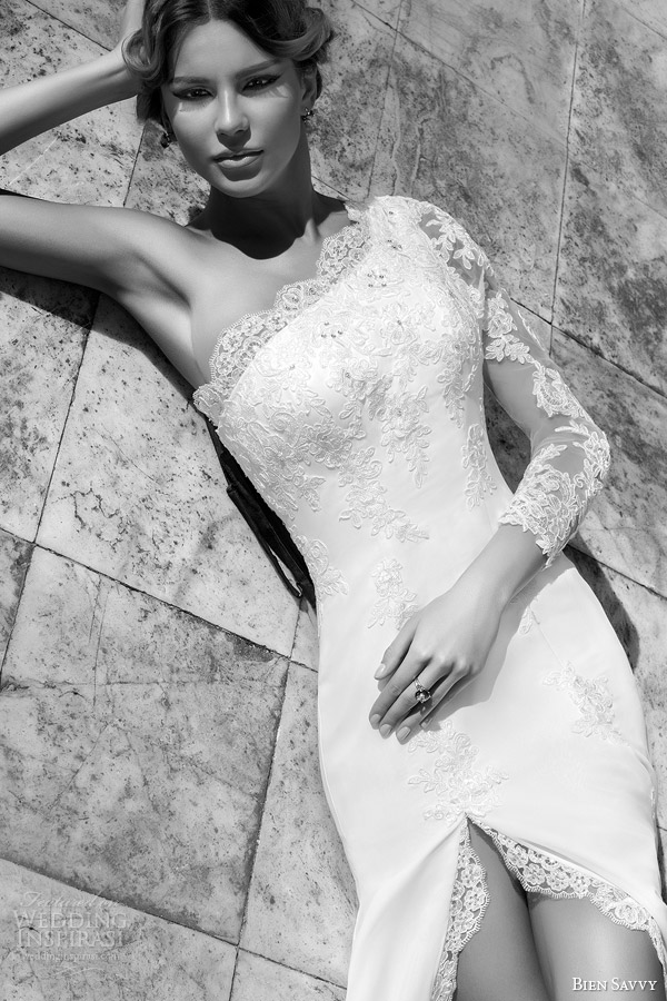 bien savvy bridal spring 2014 romanian one shoulder long sleeve wedding dress vivienne