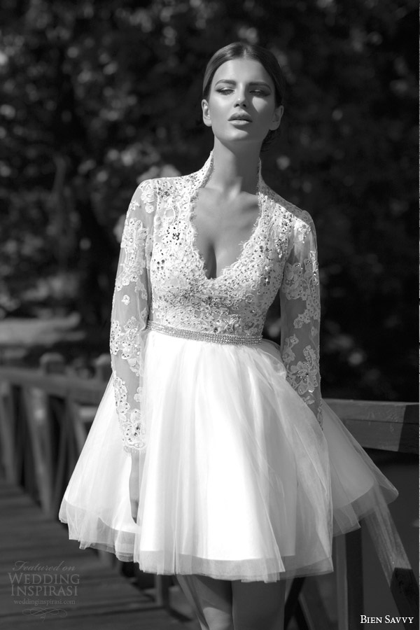 bien savvy one love bridal spring 2014 marylin short wedding dress long sleeves lace