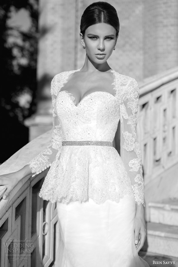 bien savvy wedding dresses spring 2014 isabel long sleeve peplum gown