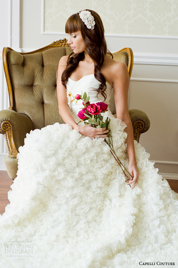 capelli couture 2014 strapless wedding dress ruffles sitting shot