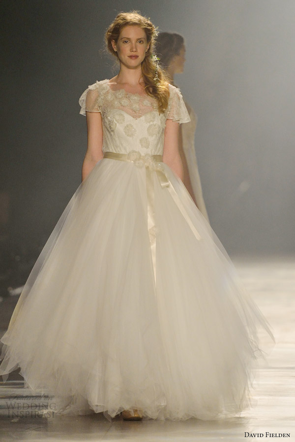 david fielden wedding dresses 2014 flutter sleeve tulle ball gown style 8052