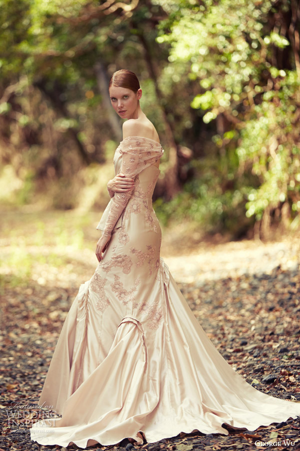 george wu bridal 2014 assyria long sleeve off shoulder color wedding dress side view george wu bridal 2014 assyria long sleeve off shoulder color wedding dress side view