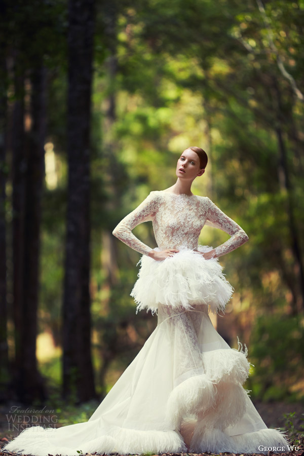 george wu wedding dresses 2014 long sleeve tigris catsuit pishon feathered peplum skirt george wu wedding dresses 2014 long sleeve tigris catsuit pishon feathered peplum skirt