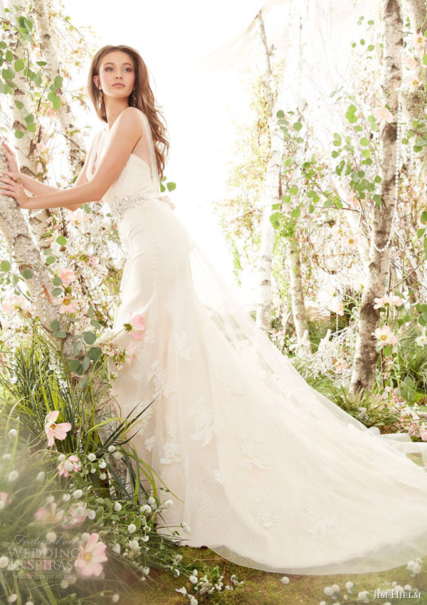 jim hjelm spring 2014 sleeveless wedding dress sheer draped tulle bodice straps style jh8413