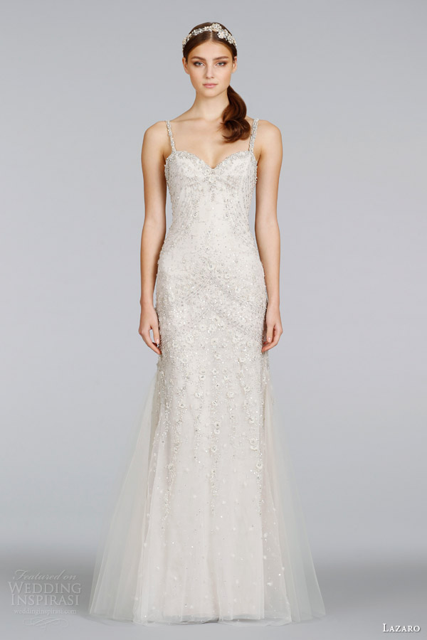 lazaro bridal spring 2014 champagne beaded wedding dress with straps style lz 3405