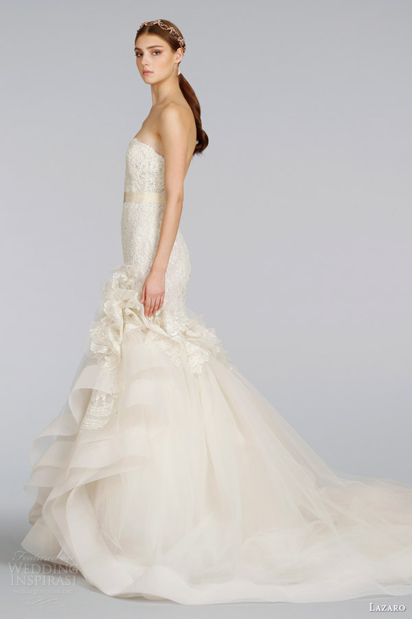 lazaro bridal spring 2014 strapless gold lace wedding dress style lz 3415 side view lazaro bridal spring 2014 strapless gold lace wedding dress style lz 3415 side view