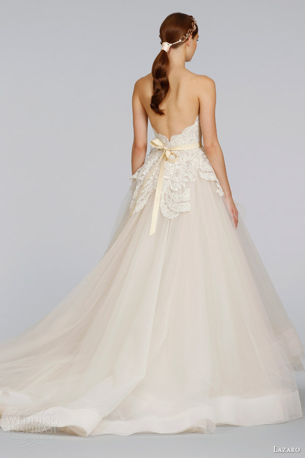 lazaro bridal wedding dresses spring 2014 champagne tulle strapless ball gown style 3413 back horsehair skirt chapel train lazaro bridal wedding dresses spring 2014 champagne tulle strapless ball gown style 3413 back horsehair skirt chapel train
