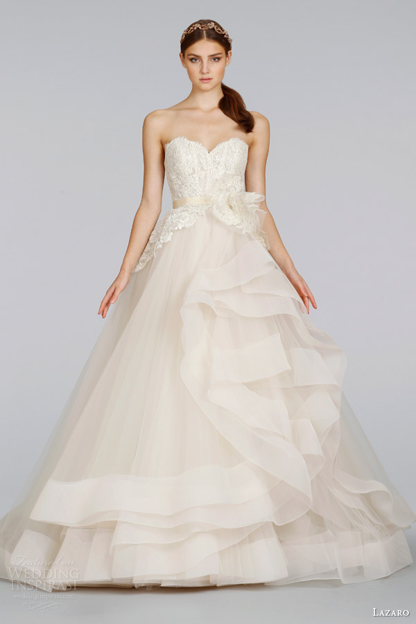 lazaro bridal wedding dresses spring 2014 champagne tulle strapless ball gown style 3413