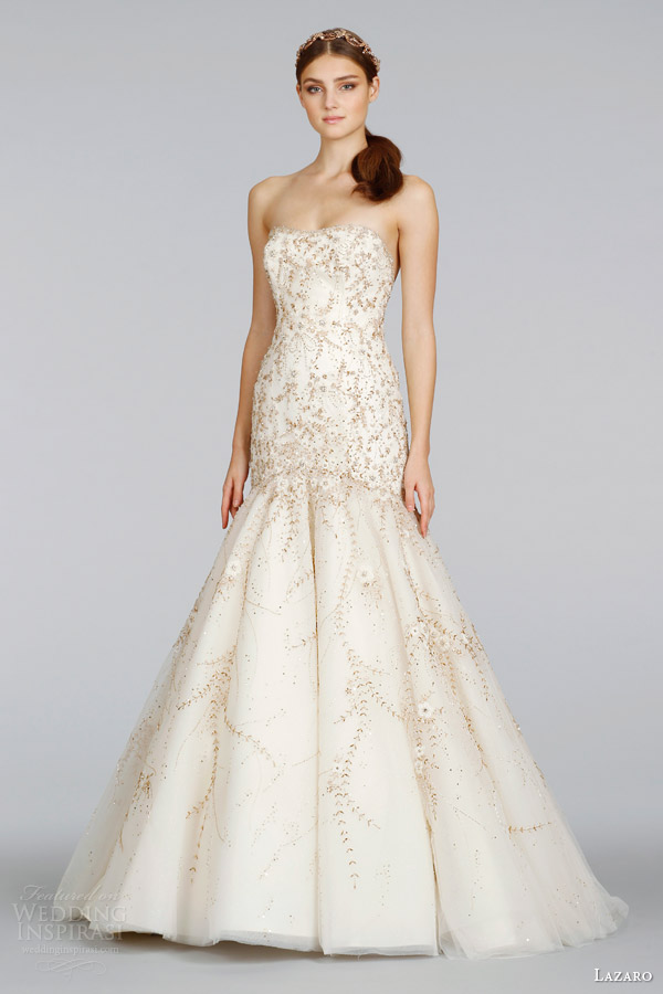 lazaro spring 2014 bridal strapless fit and flare gold wedding dress style lz 3409 lazaro spring 2014 bridal strapless fit and flare gold wedding dress style lz 3409