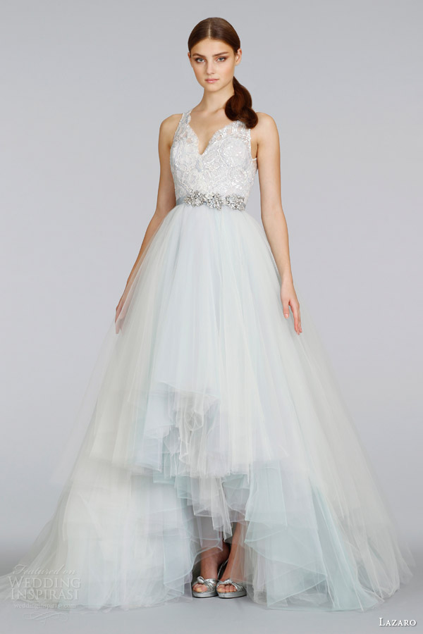 lazaro spring 2014 color wedding dress high low skirt wisteria peony ivory style lz 3414