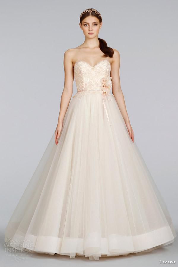 lazaro wedding dresses spring 2014 blush strapless tulle ball gown style 3403