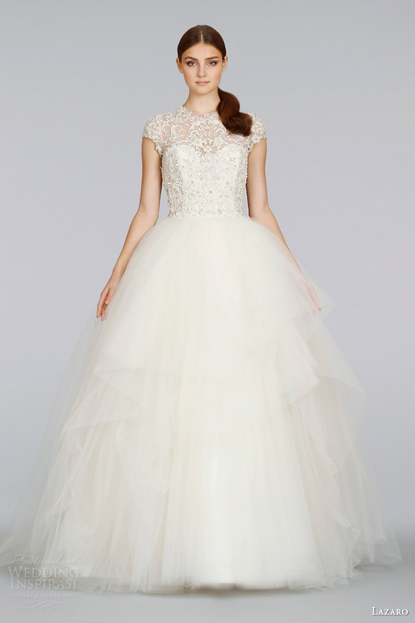 lazaro wedding dresses spring 2014 cap sleeve tulle ball gown style lz 3407