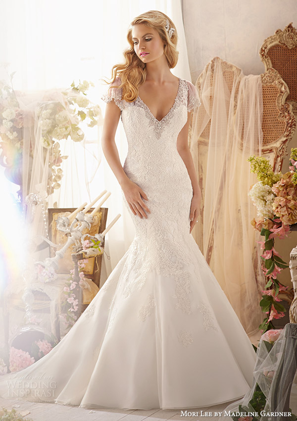 mori lee by madeline gardner bridal spring 2014 wedding dress with flutter sleeves style 2613