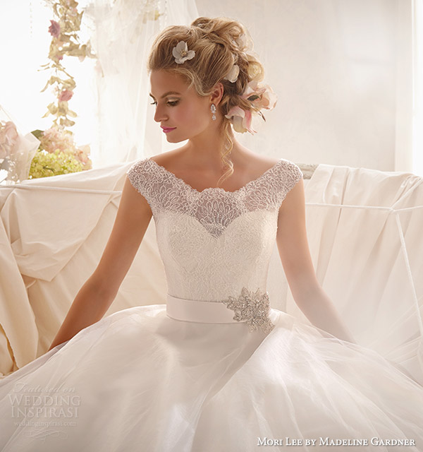 mori lee by madeline gardner wedding dresses 2014 cap sleeve gown wide hemline style 2607 close up bodice