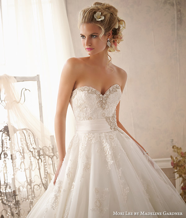 mori lee by madeline gardner wedding dresses spring 2014 strapless gown style 2614 embellished sweetheart neckline